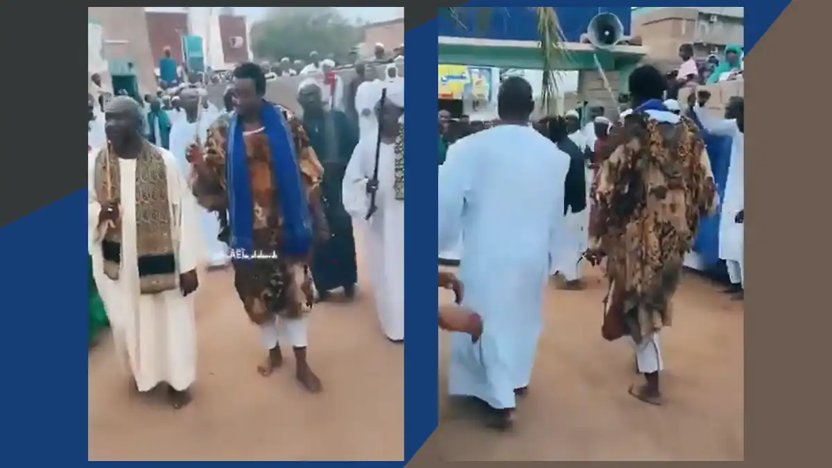 أخبار السودان أخبار السودان شيخ طريقة بملابس جلد النمر في السودان
